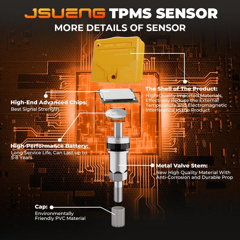 Jsueng 4PCS TPMS Sensor Tire Pressure Monitoring Sensor fit for Nissan Maxima Murano Frontier Armada Altima Pathfinder Juke 350z Altima Versa Rogue, Infiniti EX FX Q45, Replaces 40700-JA01B 407001AA0B 315MHZ - Image 4